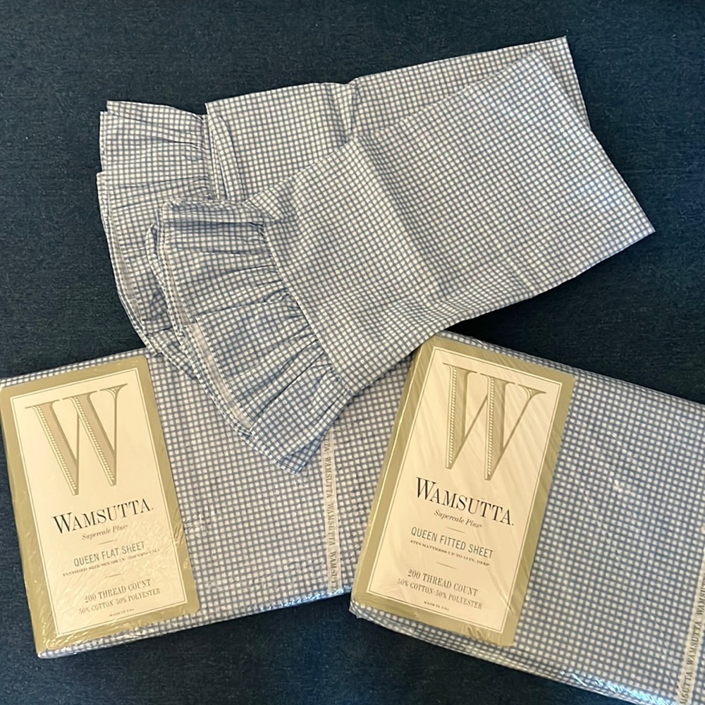 Wamsutta Queen Bedsheet Set in Blue Gingham